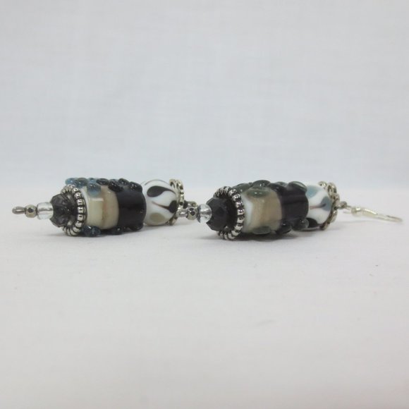 New Chunky Black Gray Glass Hand Crafted Earrings - Picture 2 of 6